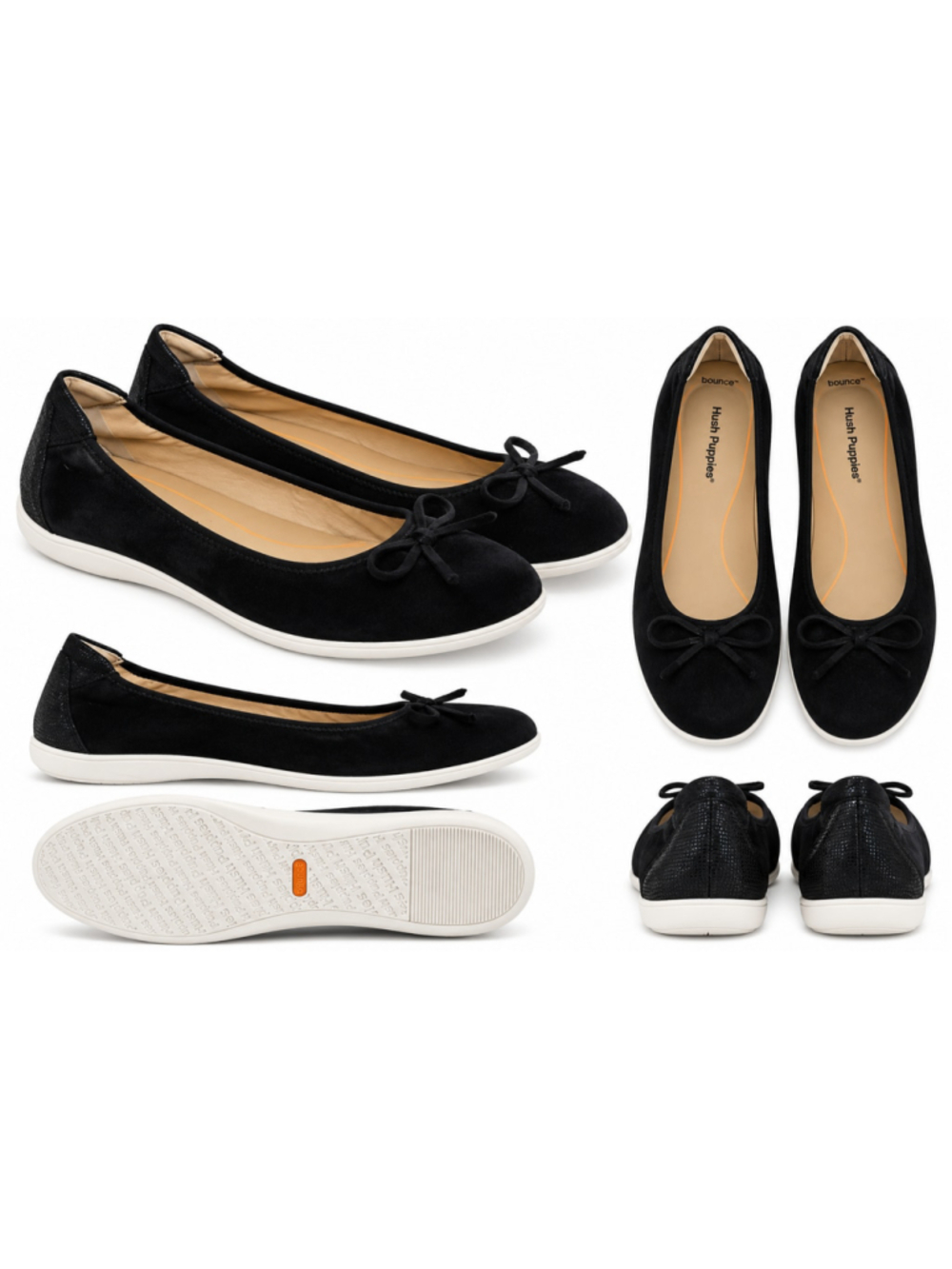 Hush Puppies Tessa Ballet Flats Womens 7.5M Black Suede Bow Comfort Shoes NWOB